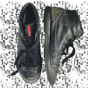 SOLD✨PRADA | 8 / 9 / 42 | Milano Noir Leather High Top Trainers Sneakers 4T2488